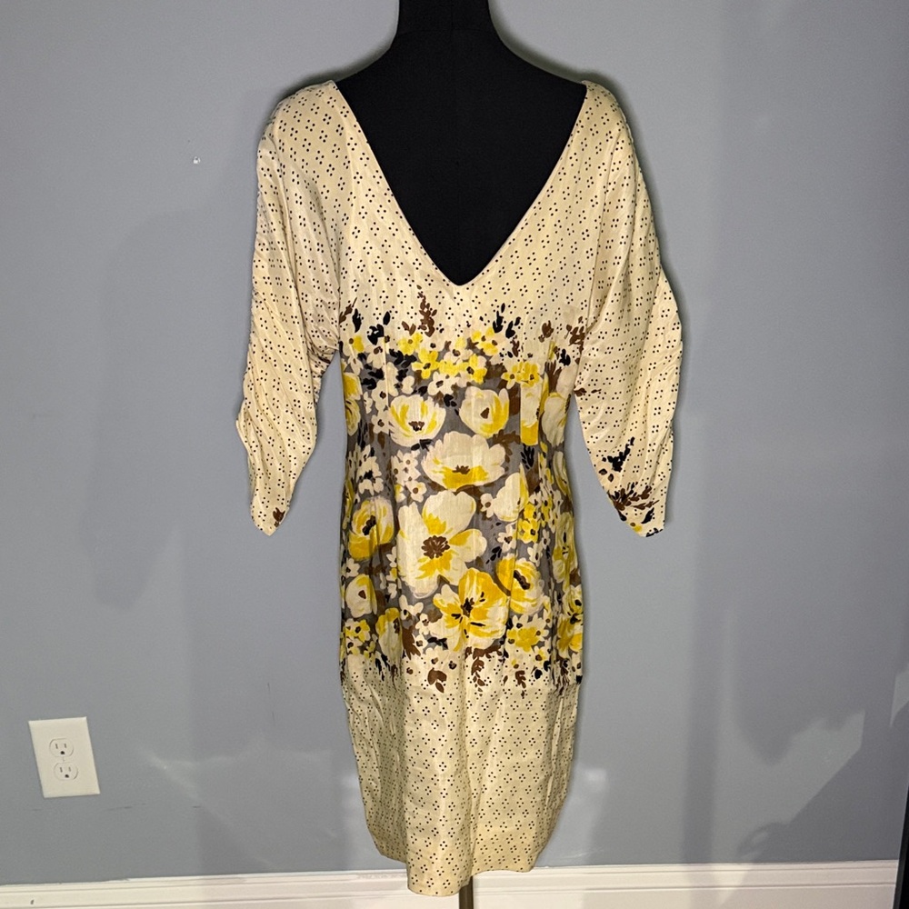 Meadow Rue Yellow and Cream Floral Long Sleeve Dress - Picture 2 of 6